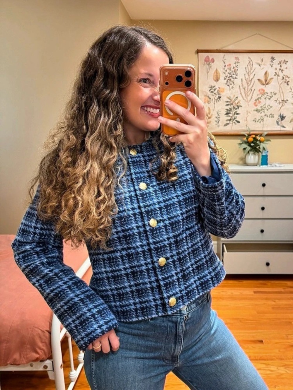 J.Crew Houndstooth Metallic Cropped Jacket in Blue & Black Size 10